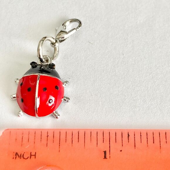 Red Enamel Ladybug Clip On Charm Zipper Pull Silver Plated Insect Jewelry - Picture 6 of 7